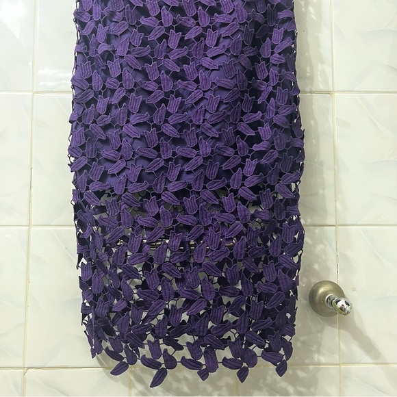 Revolve Bardot XS Gemma Purple Halter Neck Lace Cocktail Event Midi Sheath Dress - Picture 5 of 10